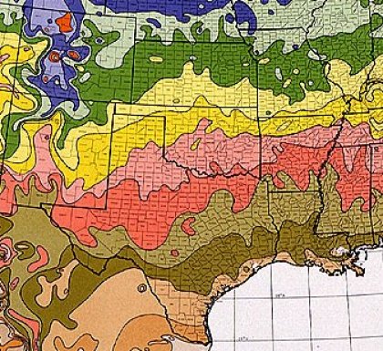 Plant Hardiness Zone Map of Southern Midwest U.S.